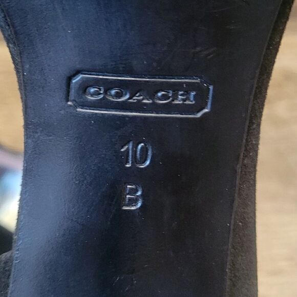 Coach Women’s Black Suede Heels Stilettos Peep Toe Black Rhinestones Sparkle 10 - Picture 9 of 12